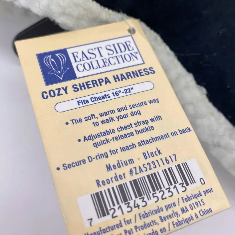 East Side Collection Cozy Sherpa Dog Pet Harness Faux Suede Size Medium Black